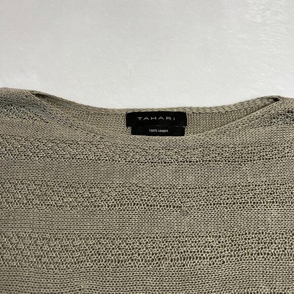 Tahari 100% Linen Open Knit Dolman Sleeve Sweater Size M Coastal Preppy Summer - Picture 4 of 9